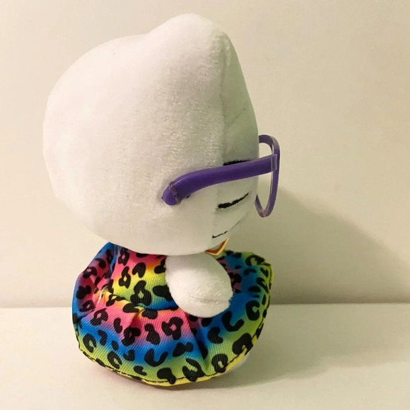 Hello Kitty Ty Beanie Babies Sanrio Plush 6 Inch Purple Glasses Rainbow Dress - Picture 12 of 14